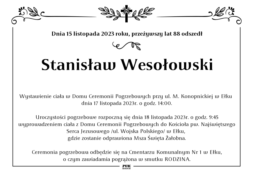 Stanisław Wesołowski - nekrolog
